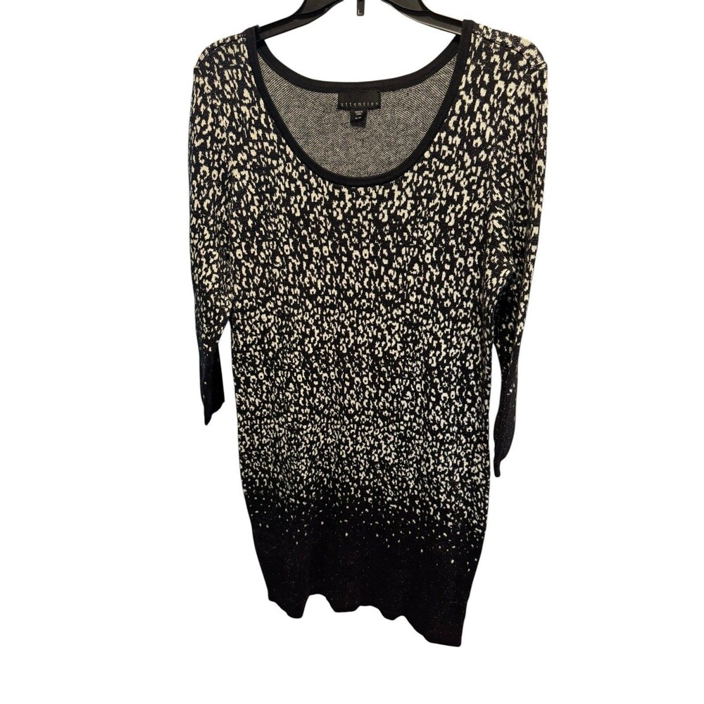 Attention Sweater Dress Size XL Black White Cheetah Metallic Stretch Animal EUC